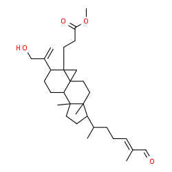 ChemSpider 2D Image | Methyl 3-[6-(3-hydroxy-1-propen-2-yl)-3a,9a-dimethyl-1-[(5E)-6-methyl-7-oxo-5-hepten-2-yl]decahydro-1H-cyclopenta[a]cyclopropa[e]naphthalen-6a(7H)-yl]propanoate | C31H48O4