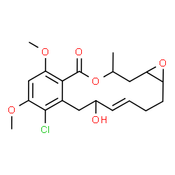 ChemSpider 2D Image | (4E)-8-Chloro-6-hydroxy-9,11-dimethoxy-14-methyl-1a,2,3,6,7,14,15,15a-octahydro-12H-oxireno[e][2]benzoxacyclotetradecin-12-one | C20H25ClO6