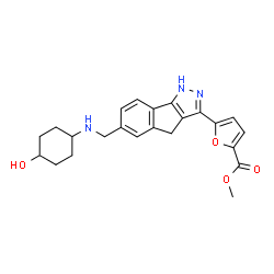 ChemSpider 2D Image | Methyl 5-(6-{[(4-hydroxycyclohexyl)amino]methyl}-1,4-dihydroindeno[1,2-c]pyrazol-3-yl)-2-furoate | C23H25N3O4