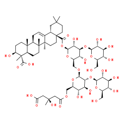 ChemSpider 2D Image | beta-D-Glucopyranosyl-(1->3)-[beta-D-glucopyranosyl-(1->2)-6-O-[(3S)-4-carboxy-3-hydroxy-3-methylbutanoyl]-beta-D-glucopyranosyl-(1->6)]-1-O-[(3beta)-3,23-dihydroxy-23,28-dioxoolean-12-en-28-yl]-beta-
D-glucopyranose | C60H94O29