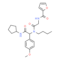 ChemSpider 2D Image | N-(2-{Butyl[2-(cyclopentylamino)-1-(4-methoxyphenyl)-2-oxoethyl]amino}-2-oxoethyl)-2-furamide | C25H33N3O5