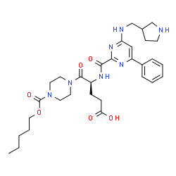 ChemSpider 2D Image | (4S)-5-Oxo-5-{4-[(pentyloxy)carbonyl]-1-piperazinyl}-4-[({4-phenyl-6-[(3-pyrrolidinylmethyl)amino]-2-pyrimidinyl}carbonyl)amino]pentanoic acid | C31H43N7O6