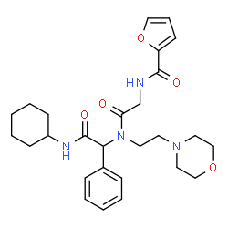 ChemSpider 2D Image | N-(2-{[2-(Cyclohexylamino)-2-oxo-1-phenylethyl][2-(4-morpholinyl)ethyl]amino}-2-oxoethyl)-2-furamide | C27H36N4O5