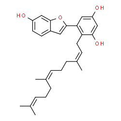 ChemSpider 2D Image | 5-(6-Hydroxy-1-benzofuran-2-yl)-4-[(2Z,6Z)-3,7,11-trimethyl-2,6,10-dodecatrien-1-yl]-1,3-benzenediol | C29H34O4