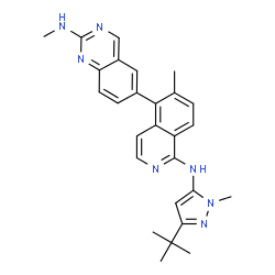 ChemSpider 2D Image | N-Methyl-6-(6-methyl-1-{[1-methyl-3-(2-methyl-2-propanyl)-1H-pyrazol-5-yl]amino}-5-isoquinolinyl)-2-quinazolinamine | C27H29N7