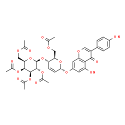 ChemSpider 2D Image | 5-Hydroxy-3-(4-hydroxyphenyl)-4-oxo-4H-chromen-7-yl 6-O-acetyl-2,3-dideoxy-4-O-(2,3,4,6-tetra-O-acetyl-beta-D-galactopyranosyl)-alpha-D-erythro-hex-2-enopyranoside | C37H38O18