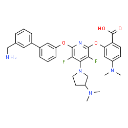 ChemSpider 2D Image | 2-[(6-{[3'-(Aminomethyl)-3-biphenylyl]oxy}-4-[3-(dimethylamino)-1-pyrrolidinyl]-3,5-difluoro-2-pyridinyl)oxy]-4-(dimethylamino)benzoic acid | C33H35F2N5O4