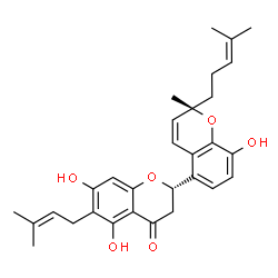 ChemSpider 2D Image | (2S,2'S)-5,7,8'-Trihydroxy-2'-methyl-6-(3-methyl-2-buten-1-yl)-2'-(4-methyl-3-penten-1-yl)-2,3-dihydro-2'H,4H-2,5'-bichromen-4-one | C30H34O6