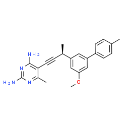 ChemSpider 2D Image | 5-[(3S)-3-(5-Methoxy-4'-methyl-3-biphenylyl)-1-butyn-1-yl]-6-methyl-2,4-pyrimidinediamine | C23H24N4O