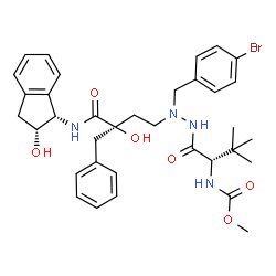 ChemSpider 2D Image | Methyl [(2S)-1-{2-[(3R)-3-benzyl-3-hydroxy-4-{[(1S,2R)-2-hydroxy-2,3-dihydro-1H-inden-1-yl]amino}-4-oxobutyl]-2-(4-bromobenzyl)hydrazino}-3,3-dimethyl-1-oxo-2-butanyl]carbamate | C35H43BrN4O6