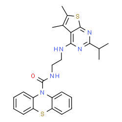ChemSpider 2D Image | N-{2-[(2-Isopropyl-5,6-dimethylthieno[2,3-d]pyrimidin-4-yl)amino]ethyl}-10H-phenothiazine-10-carboxamide | C26H27N5OS2