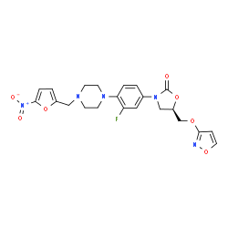 ChemSpider 2D Image | (5R)-3-(3-Fluoro-4-{4-[(5-nitro-2-furyl)methyl]-1-piperazinyl}phenyl)-5-[(1,2-oxazol-3-yloxy)methyl]-1,3-oxazolidin-2-one | C22H22FN5O7