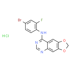 ChemSpider 2D Image | N-(4-Bromo-2-fluorophenyl)[1,3]dioxolo[4,5-g]quinazolin-8-amine hydrochloride (1:1) | C15H10BrClFN3O2
