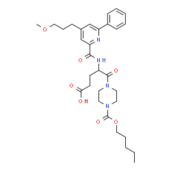 ChemSpider 2D Image | 4-({[4-(3-Methoxypropyl)-6-phenyl-2-pyridinyl]carbonyl}amino)-5-oxo-5-{4-[(pentyloxy)carbonyl]-1-piperazinyl}pentanoic acid | C31H42N4O7