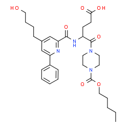 ChemSpider 2D Image | 4-({[4-(4-Hydroxybutyl)-6-phenyl-2-pyridinyl]carbonyl}amino)-5-oxo-5-{4-[(pentyloxy)carbonyl]-1-piperazinyl}pentanoic acid | C31H42N4O7