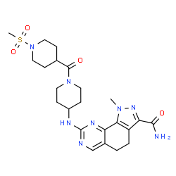 ChemSpider 2D Image | 1-Methyl-8-[(1-{[1-(methylsulfonyl)-4-piperidinyl]carbonyl}-4-piperidinyl)amino]-4,5-dihydro-1H-pyrazolo[4,3-h]quinazoline-3-carboxamide | C23H32N8O4S