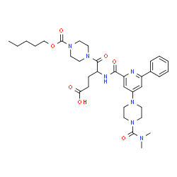 ChemSpider 2D Image | 4-[({4-[4-(Dimethylcarbamoyl)-1-piperazinyl]-6-phenyl-2-pyridinyl}carbonyl)amino]-5-oxo-5-{4-[(pentyloxy)carbonyl]-1-piperazinyl}pentanoic acid | C34H47N7O7