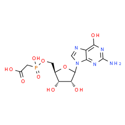 ChemSpider 2D Image | 2-Amino-9-{5-O-[(carboxymethyl)(hydroxy)phosphoryl]-D-ribofuranosyl}-1,9-dihydro-6H-purin-6-one | C12H16N5O9P