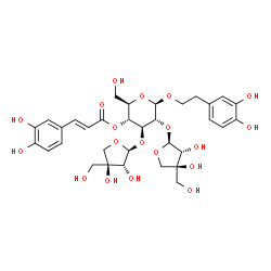ChemSpider 2D Image | 2-(3,4-Dihydroxyphenyl)ethyl 2,3-bis-O-[(2S,3R,4S)-3,4-dihydroxy-4-(hydroxymethyl)tetrahydro-2-furanyl]-4-O-[(2E)-3-(3,4-dihydroxyphenyl)-2-propenoyl]-beta-D-glucopyranoside | C33H42O19