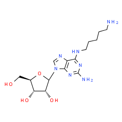 ChemSpider 2D Image | N~6~-(5-Aminopentyl)-9-(D-ribofuranosyl)-9H-purine-2,6-diamine | C15H25N7O4