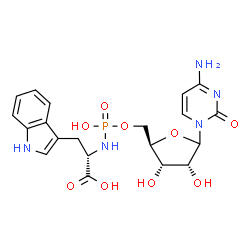 ChemSpider 2D Image | (2S)-2-{[{[(2R,3S,4R)-5-(4-Amino-2-oxo-1(2H)-pyrimidinyl)-3,4-dihydroxytetrahydro-2-furanyl]methoxy}(hydroxy)phosphoryl]amino}-3-(1H-indol-3-yl)propanoic acid | C20H24N5O9P