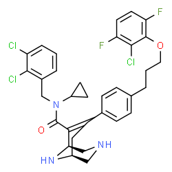 ChemSpider 2D Image | (1S,5S)-7-{4-[3-(2-Chloro-3,6-difluorophenoxy)propyl]phenyl}-N-cyclopropyl-N-(2,3-dichlorobenzyl)-3,9-diazabicyclo[3.3.1]non-6-ene-6-carboxamide | C33H32Cl3F2N3O2