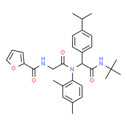 ChemSpider 2D Image | N-{2-[(2,4-Dimethylphenyl){1-(4-isopropylphenyl)-2-[(2-methyl-2-propanyl)amino]-2-oxoethyl}amino]-2-oxoethyl}-2-furamide | C30H37N3O4