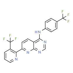 ChemSpider 2D Image | N-[4-(Trifluoromethyl)phenyl]-7-[3-(trifluoromethyl)-2-pyridinyl]pyrido[2,3-d]pyrimidin-4-amine | C20H11F6N5