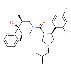 ChemSpider 2D Image | [(3R,4S)-4-(2,4-Difluorophenyl)-1-isobutyl-3-pyrrolidinyl][(3R,4S,5S)-4-hydroxy-3,5-dimethyl-4-phenyl-1-piperidinyl]methanone | C28H36F2N2O2
