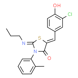 ChemSpider 2D Image | (2Z,5Z)-5-(3-Chloro-4-hydroxybenzylidene)-3-(2-methylphenyl)-2-(propylimino)-1,3-thiazolidin-4-one | C20H19ClN2O2S