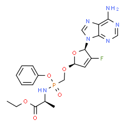 ChemSpider 2D Image | Ethyl N-[({[(2R,5R)-5-(6-amino-9H-purin-9-yl)-4-fluoro-2,5-dihydro-2-furanyl]oxy}methyl)(phenoxy)phosphoryl]-L-alaninate | C21H24FN6O6P