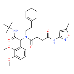ChemSpider 2D Image | N-[2-(1-Cyclohexen-1-yl)ethyl]-N-{1-(2,3-dimethoxyphenyl)-2-[(2-methyl-2-propanyl)amino]-2-oxoethyl}-N'-(5-methyl-1,2-oxazol-3-yl)succinamide | C30H42N4O6