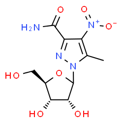 ChemSpider 2D Image | 5-Methyl-4-nitro-1-(D-ribofuranosyl)-1H-pyrazole-3-carboxamide | C10H14N4O7