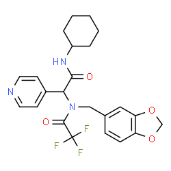 ChemSpider 2D Image | N-(1,3-benzodioxol-5-ylmethyl)-N-[2-(cyclohexylamino)-2-oxo-1-pyridin-4-ylethyl]-2,2,2-trifluoroacetamide | C23H24F3N3O4