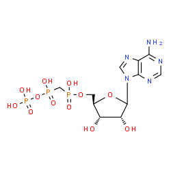 ChemSpider 2D Image | 9-[5-O-(Hydroxy{[hydroxy(phosphonooxy)phosphoryl]methyl}phosphoryl)-D-ribofuranosyl]-9H-purin-6-amine | C11H18N5O12P3