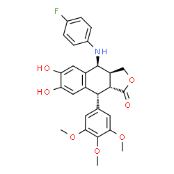 ChemSpider 2D Image | (3aS,4S,9R,9aR)-4-[(4-Fluorophenyl)amino]-6,7-dihydroxy-9-(3,4,5-trimethoxyphenyl)-3a,4,9,9a-tetrahydronaphtho[2,3-c]furan-1(3H)-one | C27H26FNO7