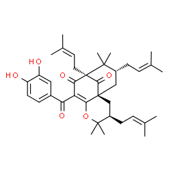 ChemSpider 2D Image | (1S,3R,9S,11R)-7-(3,4-Dihydroxybenzoyl)-4,4,10,10-tetramethyl-3,9,11-tris(3-methyl-2-buten-1-yl)-5-oxatricyclo[7.3.1.0~1,6~]tridec-6-ene-8,13-dione | C38H50O6