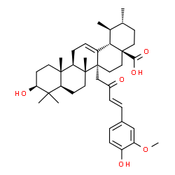 ChemSpider 2D Image | (1S,2R,4aS,6aR,6bR,8aR,10S,12aR,12bR,14bS)-10-Hydroxy-6a-[(3E)-4-(4-hydroxy-3-methoxyphenyl)-2-oxo-3-buten-1-yl]-1,2,6b,9,9,12a-hexamethyl-1,3,4,5,6,6a,6b,7,8,8a,9,10,11,12,12a,12b,13,14b-octadecahydr
o-4a(2H)-picenecarboxylic acid | C40H56O6