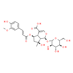 ChemSpider 2D Image | (1S,4aS,5R,7S,7aS)-1-(beta-D-Glucopyranosyloxy)-7-hydroxy-5-{[(2E)-3-(4-hydroxy-3-methoxyphenyl)-2-propenoyl]oxy}-7-methyl-1,4a,5,6,7,7a-hexahydrocyclopenta[c]pyran-4-carboxylic acid | C26H32O14
