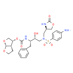 ChemSpider 2D Image | (3R,3aS,6aR)-Hexahydrofuro[2,3-b]furan-3-yl [(2S,3R)-4-([(4-aminophenyl)sulfonyl]{[(4R)-2-oxo-1,3-oxazolidin-4-yl]methyl}amino)-3-hydroxy-1-phenyl-2-butanyl]carbamate | C27H34N4O9S