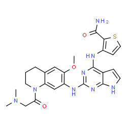 ChemSpider 2D Image | 3-[(2-{[1-(N,N-Dimethylglycyl)-6-methoxy-1,2,3,4-tetrahydro-7-quinolinyl]amino}-1H-pyrrolo[2,3-d]pyrimidin-4-yl)amino]-2-thiophenecarboxamide | C25H28N8O3S