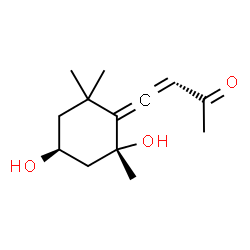 ChemSpider 2D Image | (3S)-4-[(1S,2R,4S)-2,4-Dihydroxy-2,6,6-trimethylcyclohexylidene]-3-buten-2-one | C13H20O3
