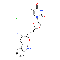 ChemSpider 2D Image | [(2R,4R)-4-(5-Methyl-2,4-dioxo-3,4-dihydro-1(2H)-pyrimidinyl)-1,3-dioxolan-2-yl]methyl L-tryptophanate hydrochloride (1:1) | C20H23ClN4O6