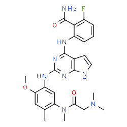 ChemSpider 2D Image | 2-{[2-({5-[(N,N-Dimethylglycyl)(methyl)amino]-2-methoxy-4-methylphenyl}amino)-1H-pyrrolo[2,3-d]pyrimidin-4-yl]amino}-6-fluorobenzamide | C26H29FN8O3