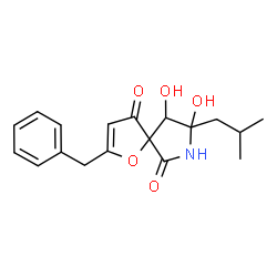 ChemSpider 2D Image | 2-Benzyl-8,9-dihydroxy-8-isobutyl-1-oxa-7-azaspiro[4.4]non-2-ene-4,6-dione | C18H21NO5