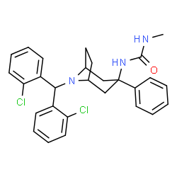 ChemSpider 2D Image | 1-{8-[Bis(2-chlorophenyl)methyl]-3-phenyl-8-azabicyclo[3.2.1]oct-3-yl}-3-methylurea | C28H29Cl2N3O