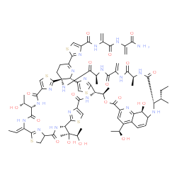 ChemSpider 2D Image | N-{3-[(3-Amino-3-oxo-1-propen-2-yl)amino]-3-oxo-1-propen-2-yl}-2-[(1R,8S,11Z,18S,25S,26R,37S,40S,46S,53S,59S)-37-[(2S)-2-butanyl]-18-[(2S,3R)-2,3-dihydroxy-2-butanyl]-11-ethylidene-59-hydroxy-8-[(1R)-
1-hydroxyethyl]-31-[(1S)-1-hydroxyethyl]-26,40,46-trimethyl-43-methylene-6,9,16,23,28,38,41,44,47-nonaoxo-27-oxa-3,13,20,56-tetrathia-7,10,17,24,36,39,42,45,48,52,58,61,62,63,64-pentadecaazanonacyclo[
23.23.9.3~29,35~.1~2,5~.1~12,15~.1~19,22~.1~ | C72H85N19O18S5