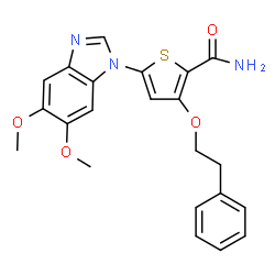 ChemSpider 2D Image | 5-(5,6-Dimethoxy-1H-benzimidazol-1-yl)-3-(2-phenylethoxy)-2-thiophenecarboxamide | C22H21N3O4S