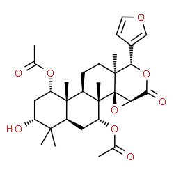 ChemSpider 2D Image | (1S,3R,4aS,6R,6aS,6bR,7aS,10S,10aS,12aR,12bS)-10-(3-Furyl)-3-hydroxy-4,4,6a,10a,12b-pentamethyl-8-oxohexadecahydronaphtho[2,1-f]oxireno[d]isochromene-1,6-diyl diacetate | C30H40O9