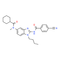 ChemSpider 2D Image | N-{1-Butyl-5-[(cyclohexylcarbonyl)(methyl)amino]-1H-benzimidazol-2-yl}-4-cyanobenzamide | C27H31N5O2